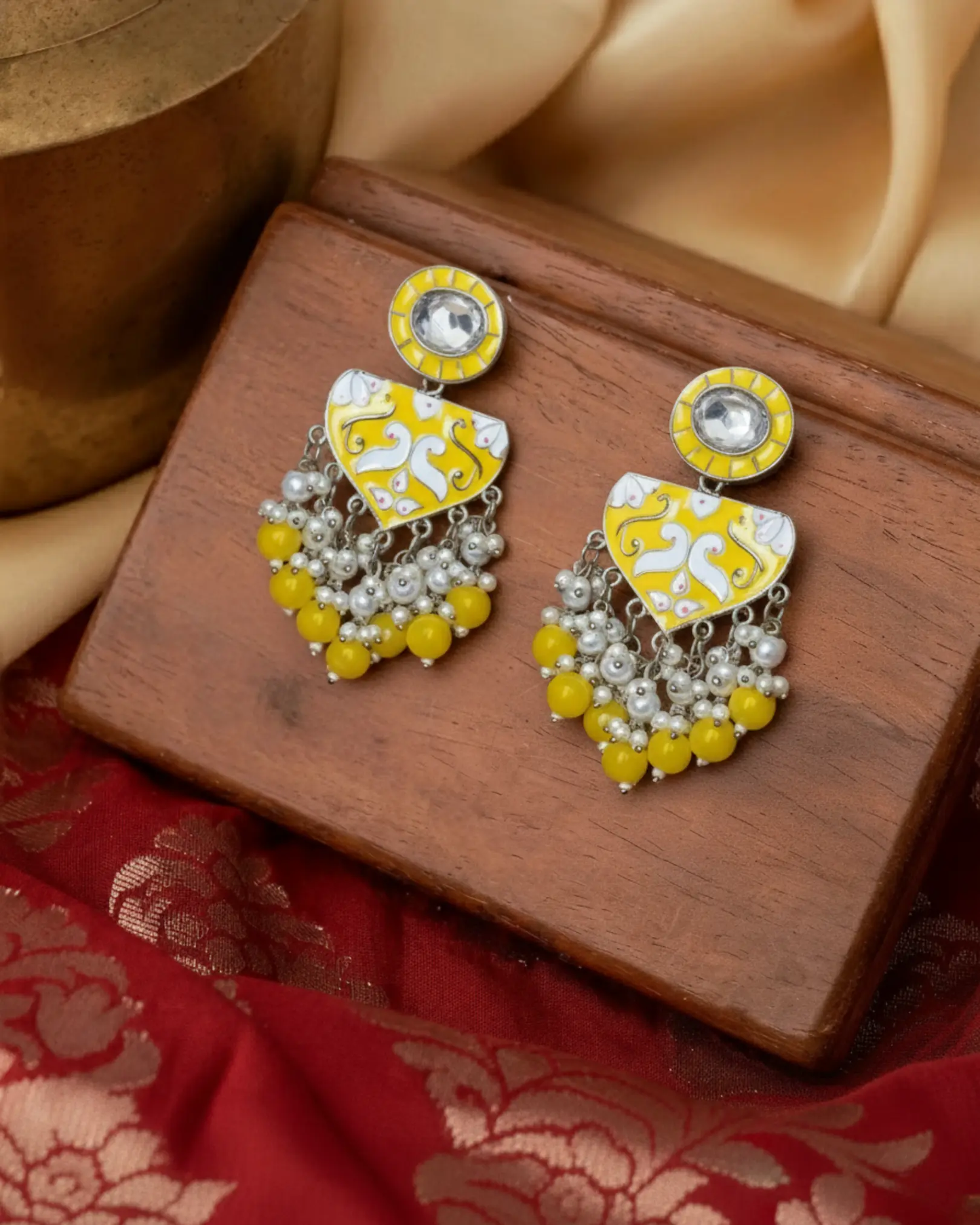 Golden Yellow Meenakari Women's Earrings Ratanrani