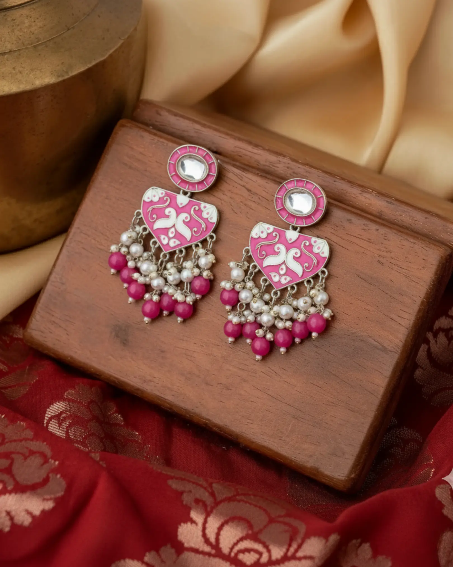 Magenta Pink Meenakari Women Earrings Ratanrani