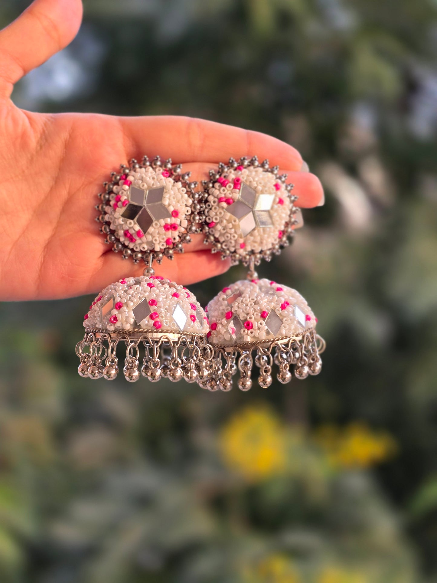 Multi-Color Tokri Jhumka With Mirror Work