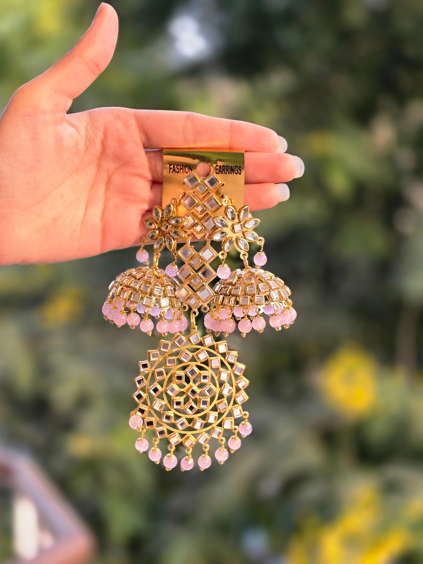 Big Ethnic Traditional Pink Earrings