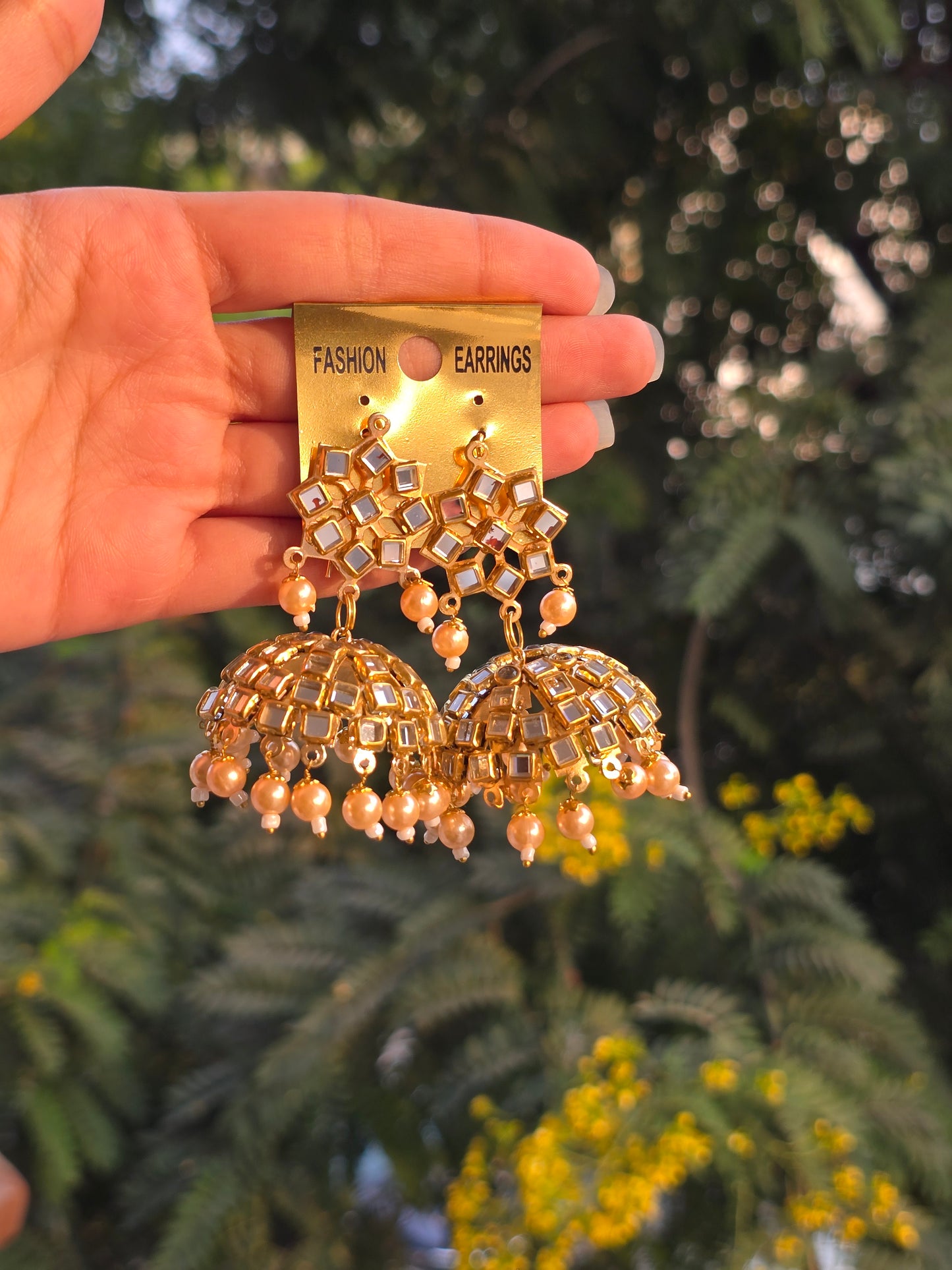 Ethnic Traditional Golden Pearl Drop Earrings