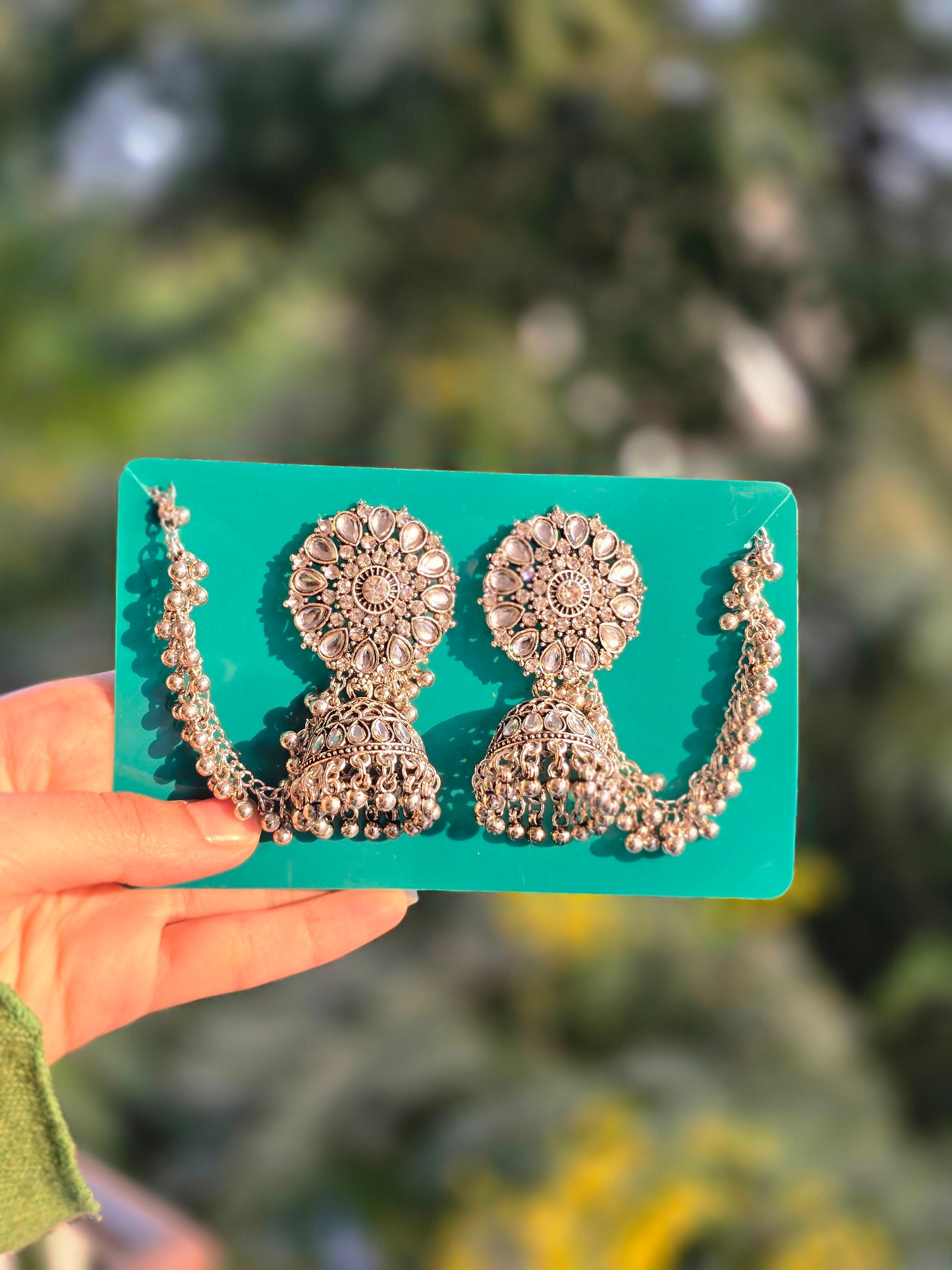 Traditional Silver Plated Earchain Earrings
