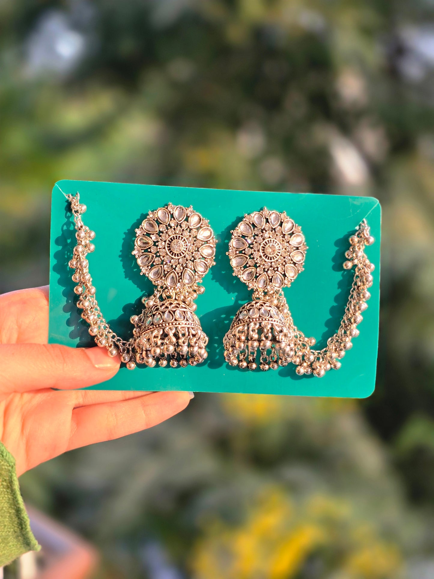 Traditional Silver Plated Earchain Earrings