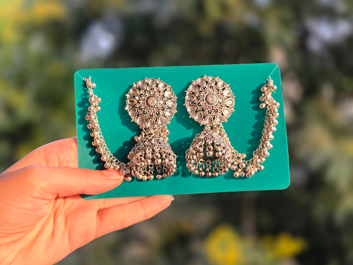 Traditional Silver Plated Earchain Earrings