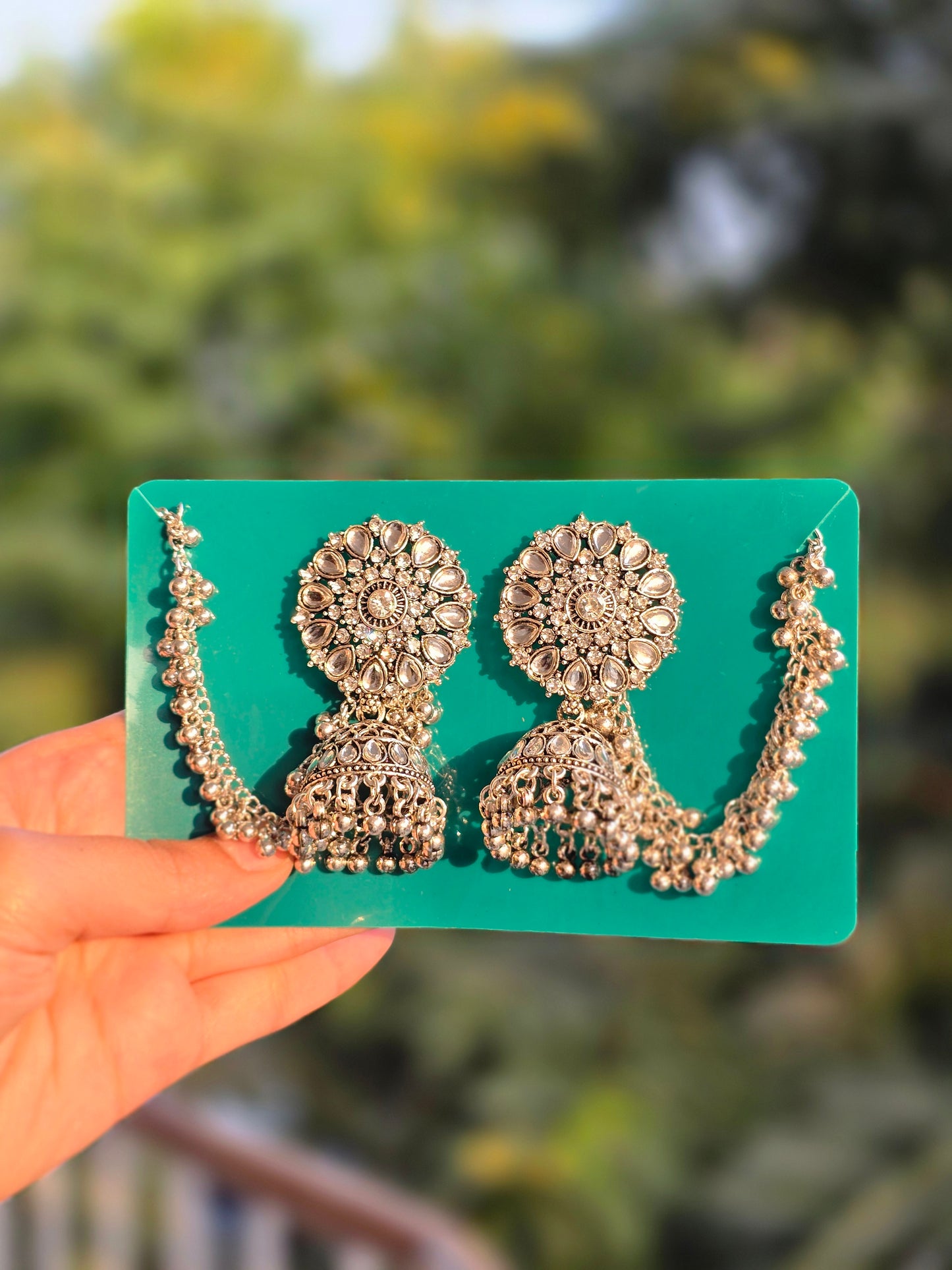 Traditional Silver Plated Earchain Earrings