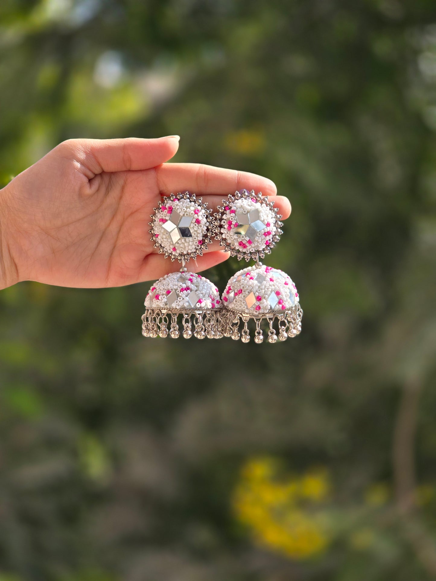 Multi-Color Tokri Jhumka With Mirror Work