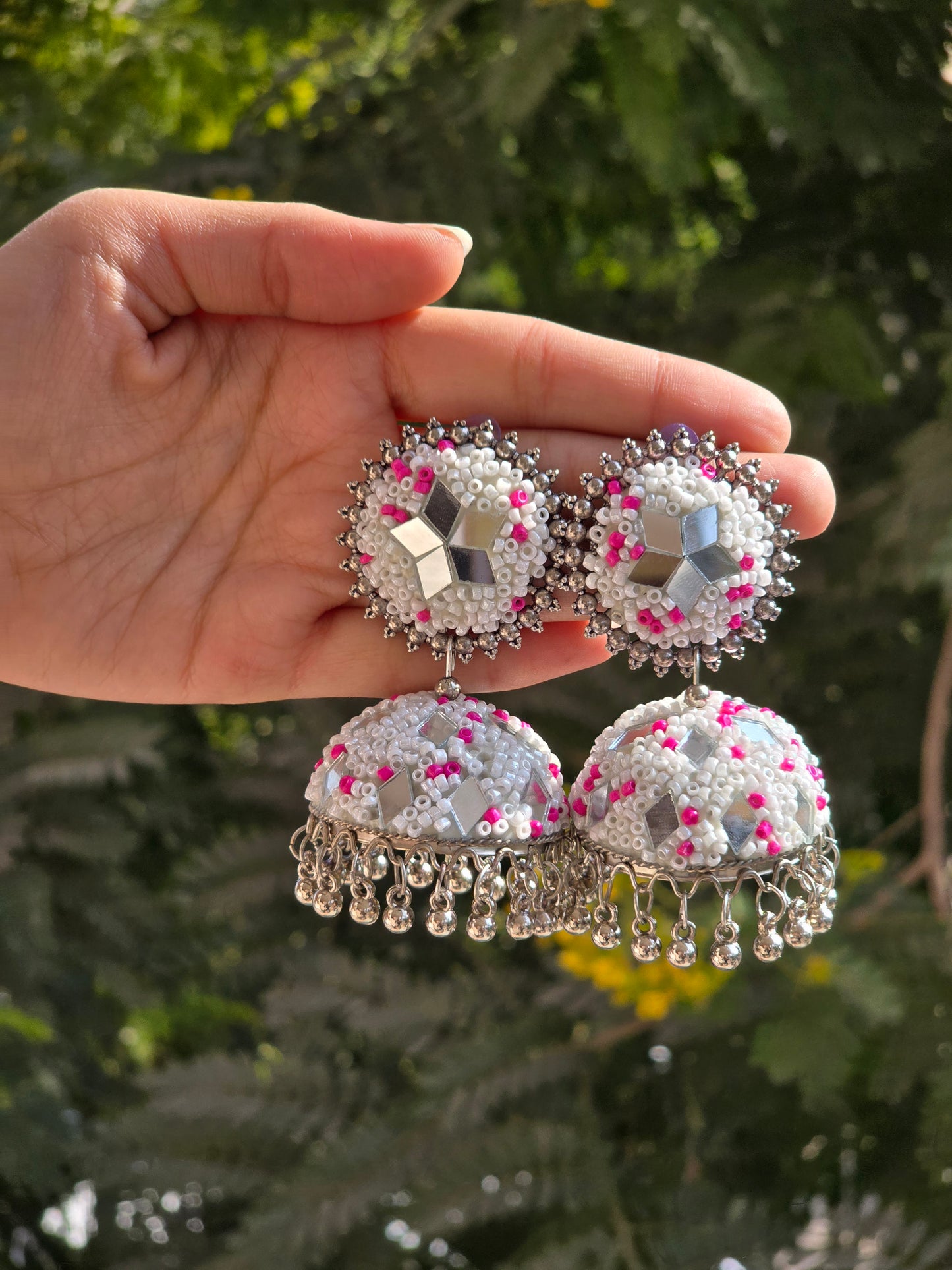 Multi-Color Tokri Jhumka With Mirror Work
