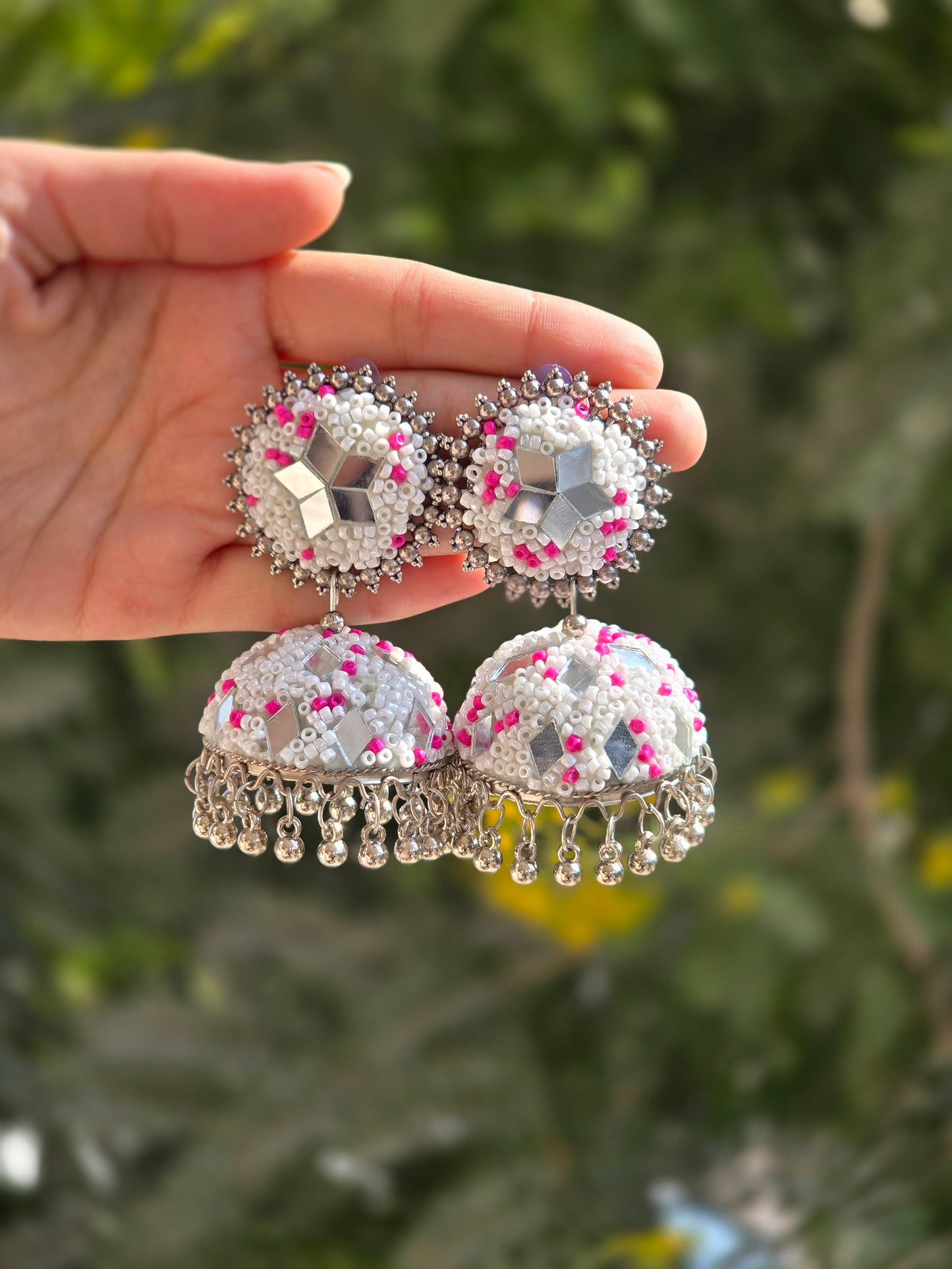 Multi-Color Tokri Jhumka With Mirror Work