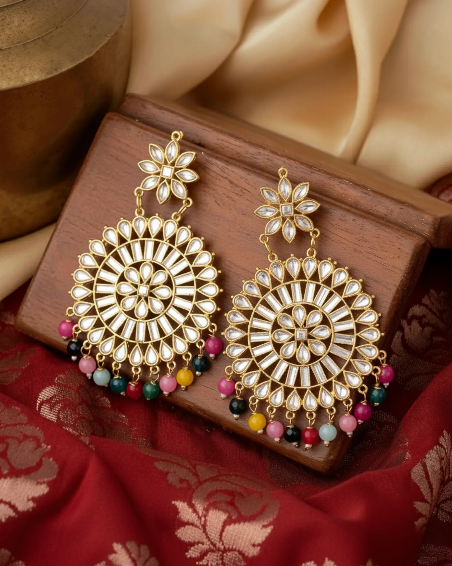 Bollywood Traditional Gold Kundan Pearl Multi Earrings Ratanrani