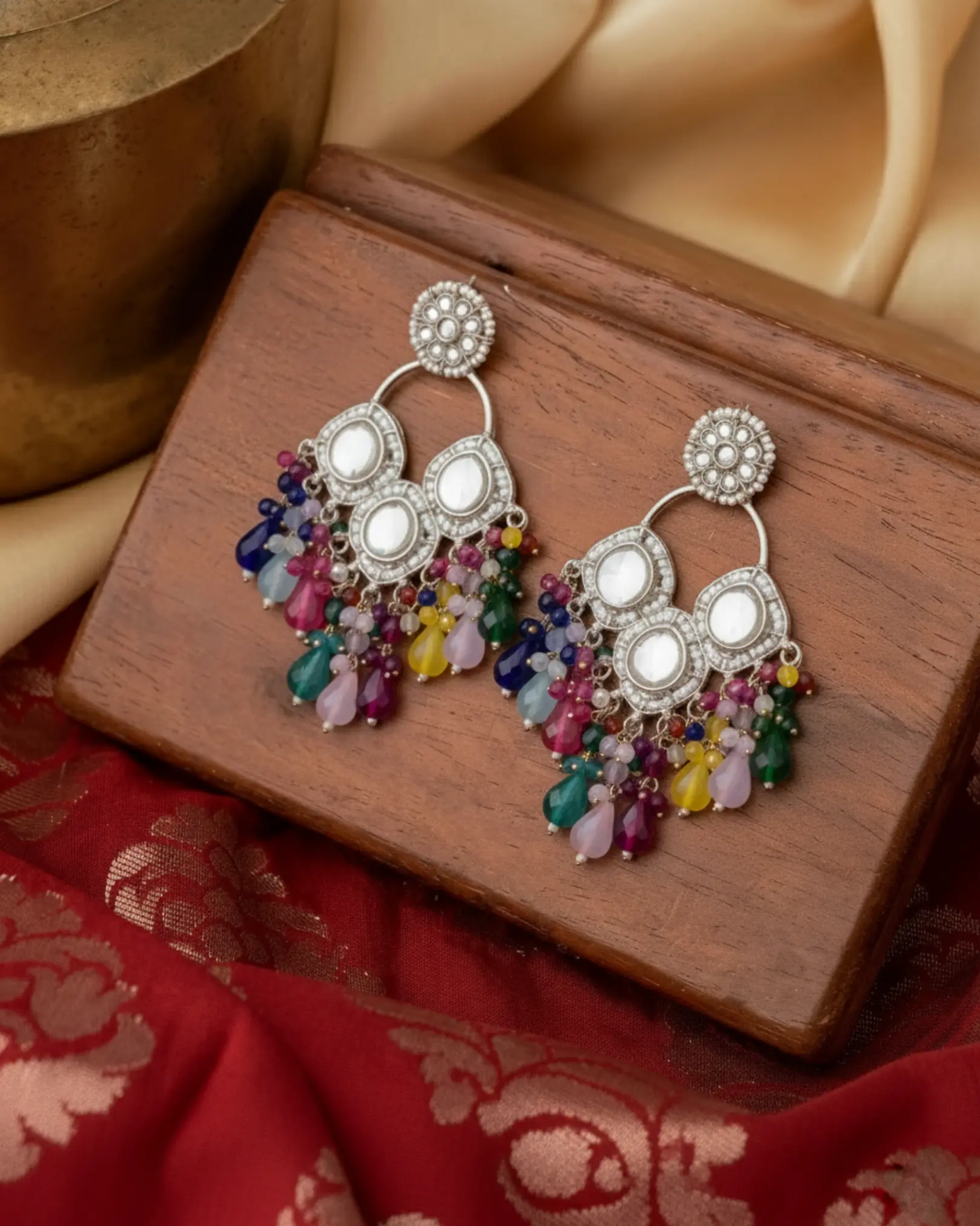 Kundan Studded Multicolor Drop Earrings My Store