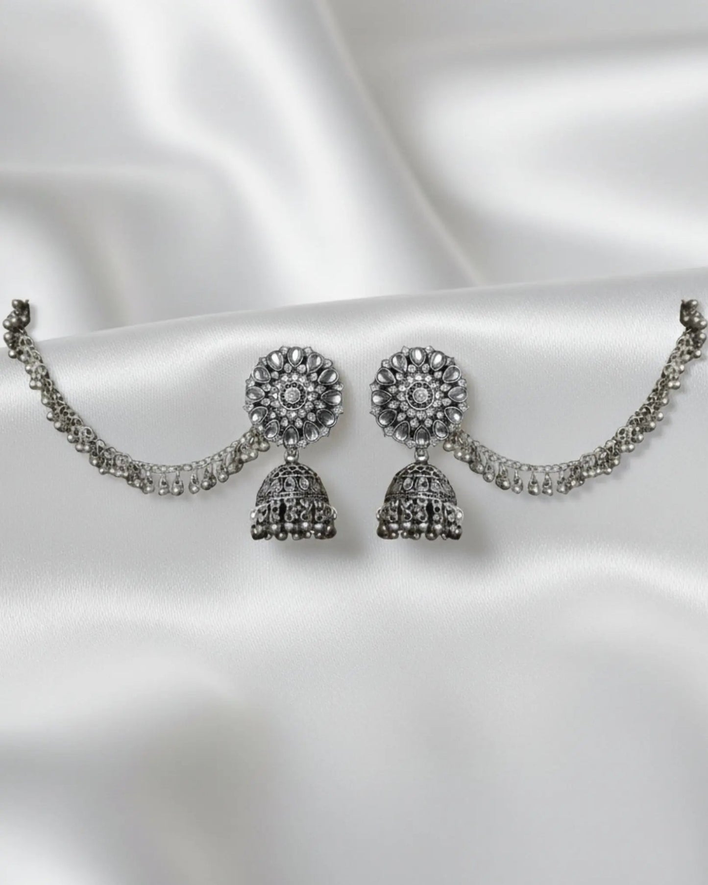 Traditional Silver Plated Earchain Earrings Ratanrani
