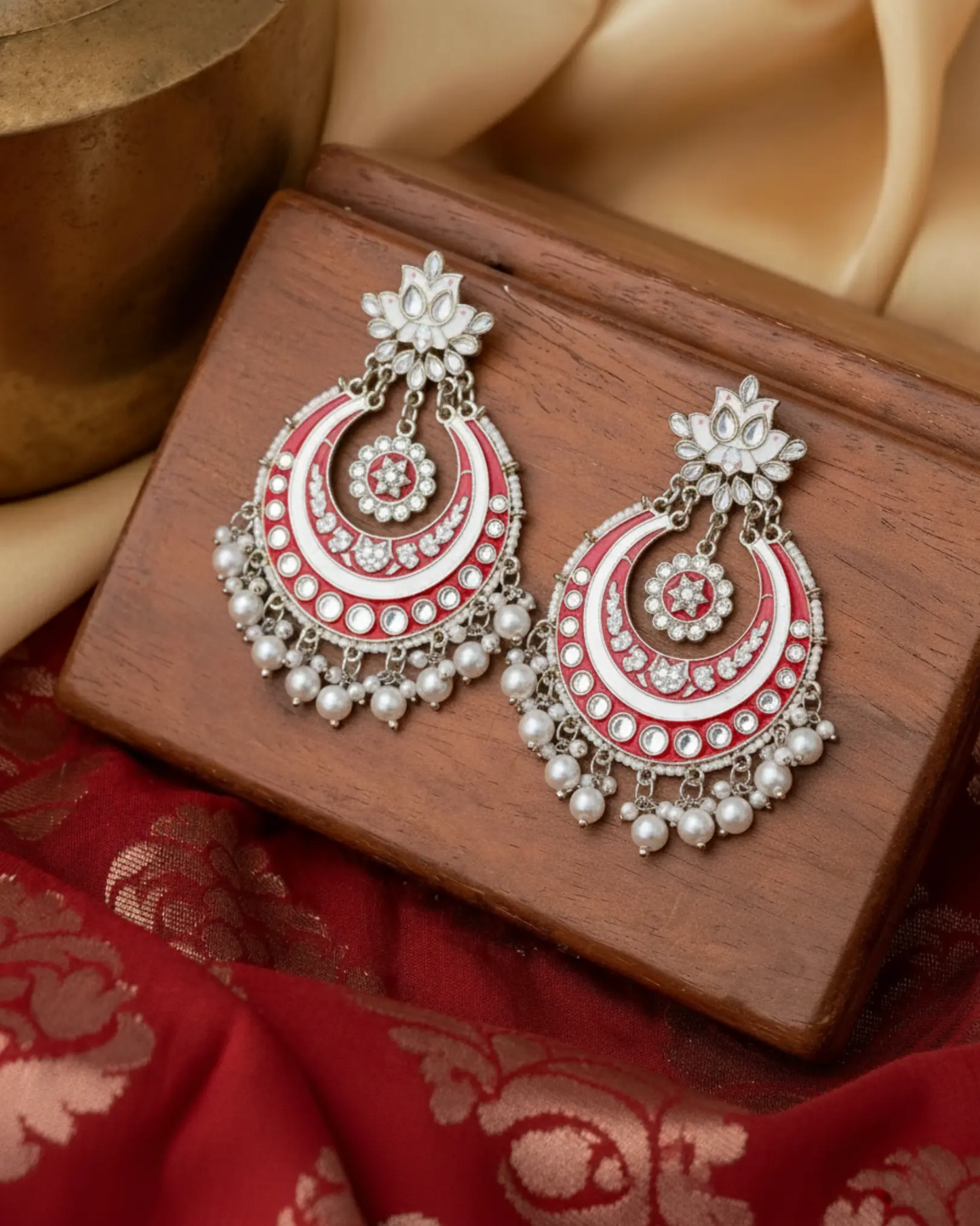 White Drop Beads Chandbali Earrings Ratanrani