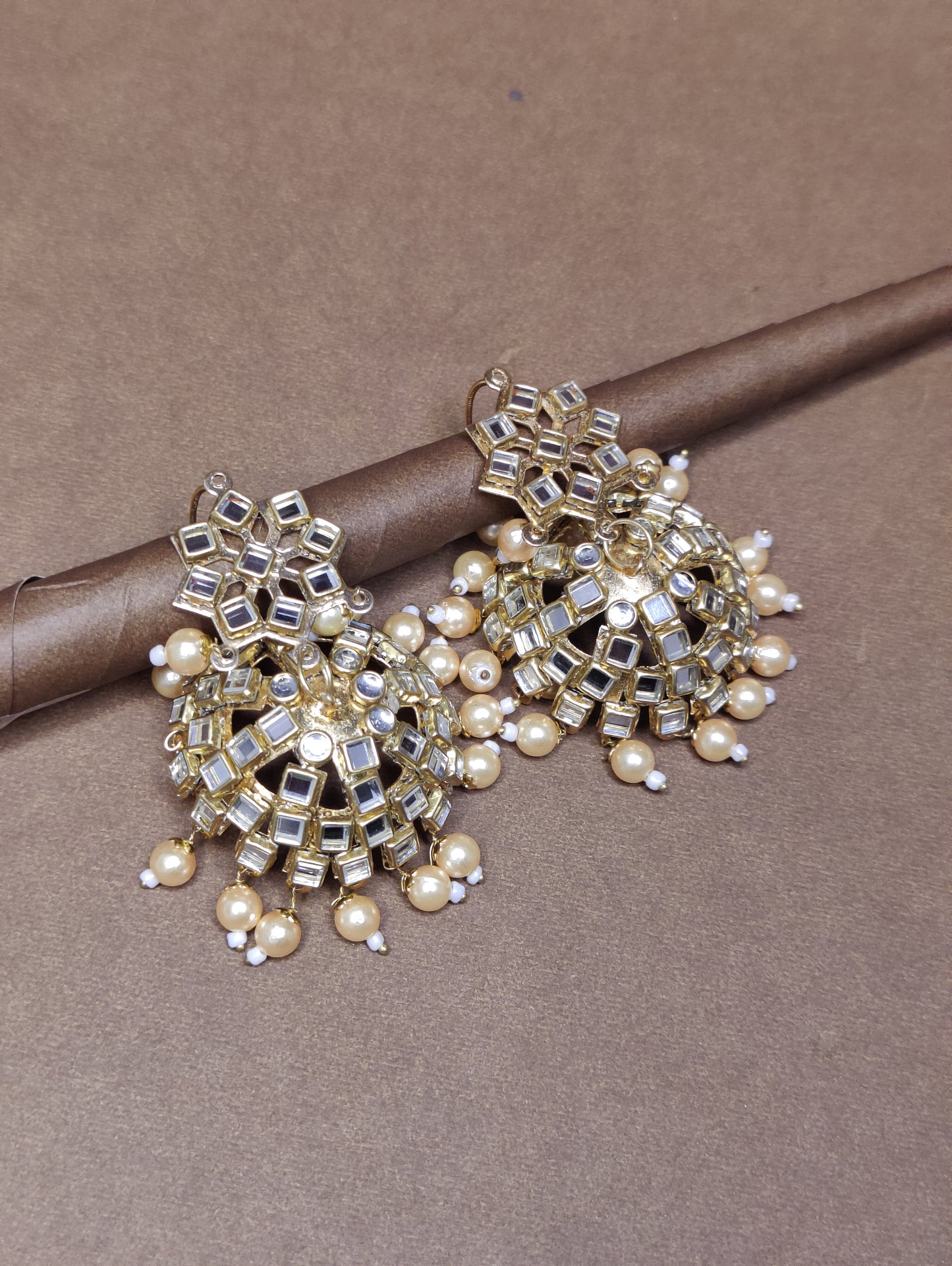 Ethnic Traditional Golden Pearl Drop Earrings