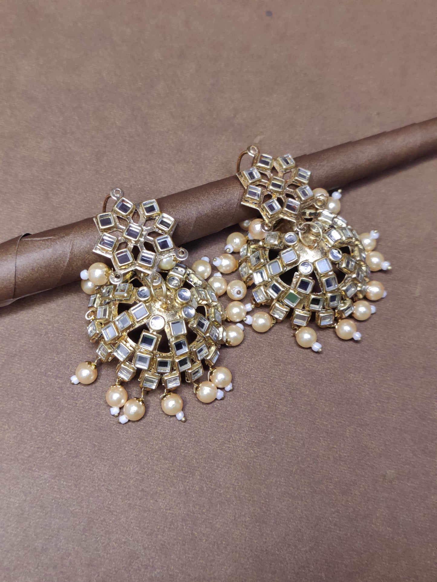 Ethnic Traditional Golden Pearl Drop Earrings