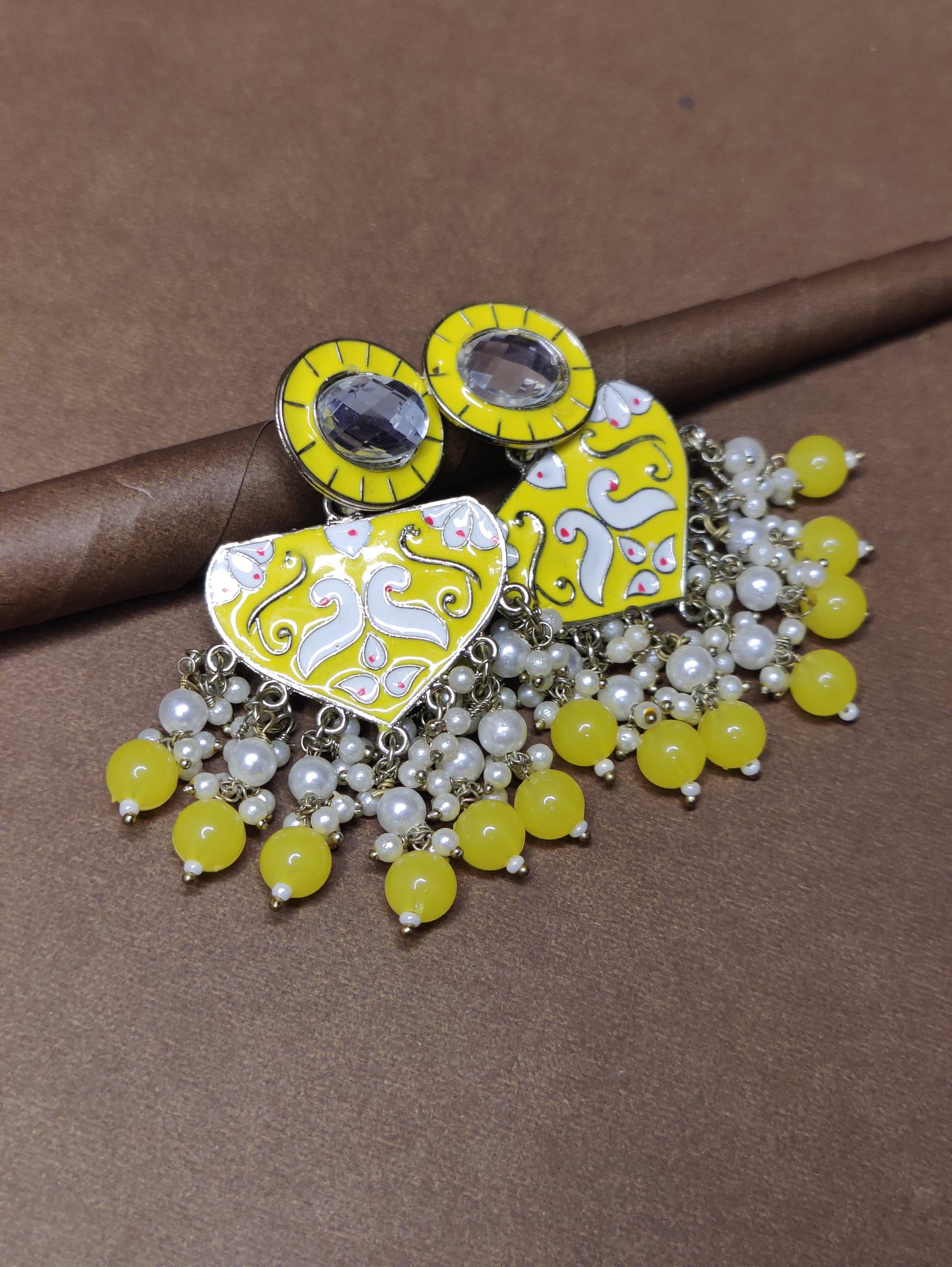 Golden Yellow Meenakari Women's Earrings