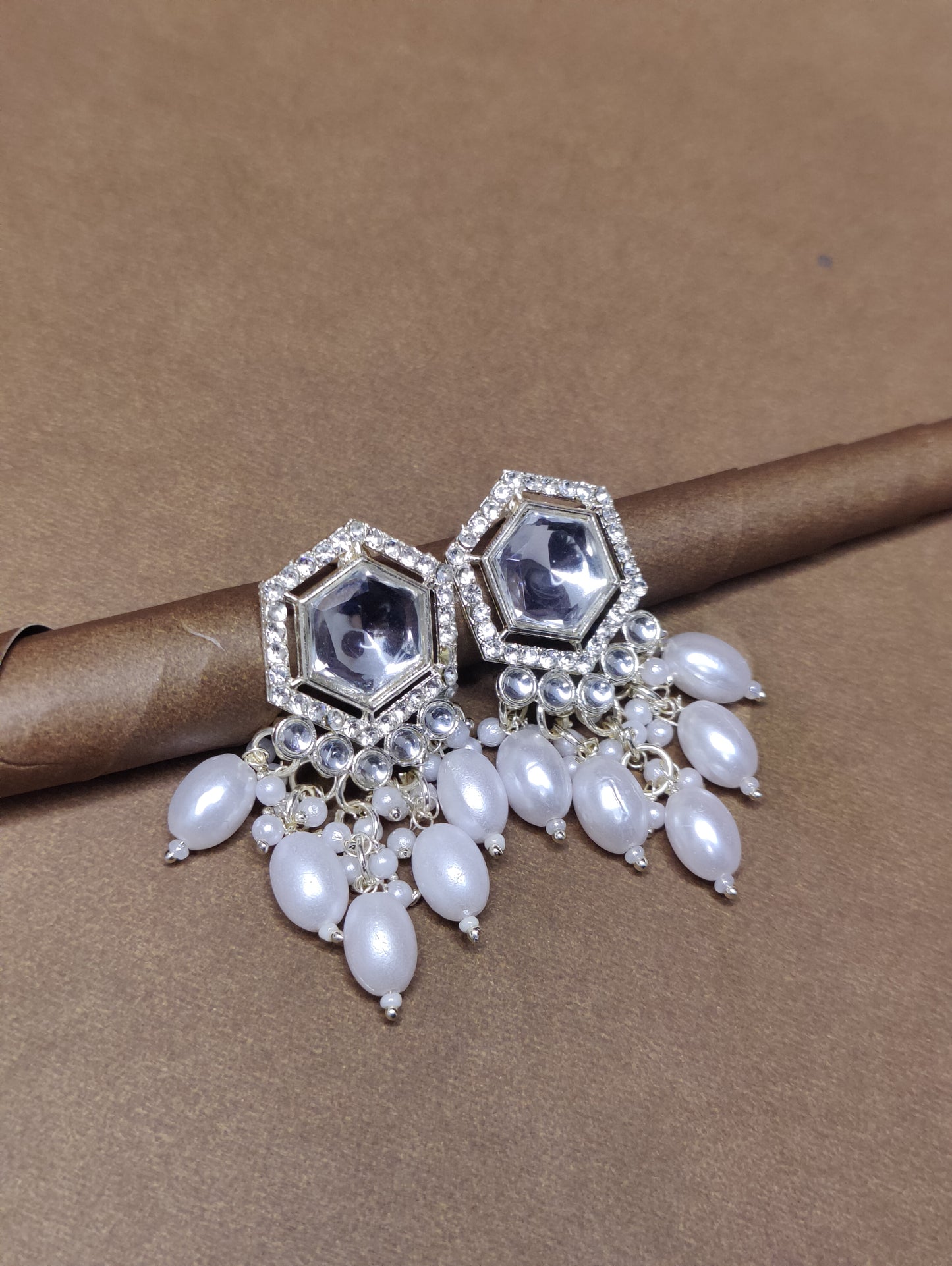 Kundan Studded White Pearl Drop Earrings