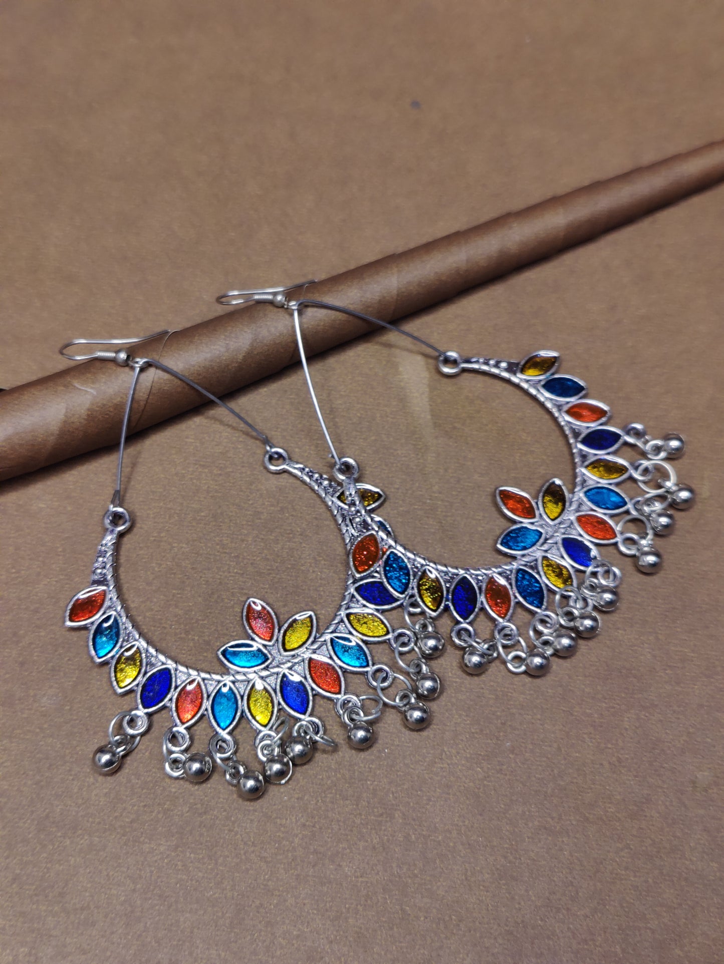 Oxidized Multicolor Peacock Earring