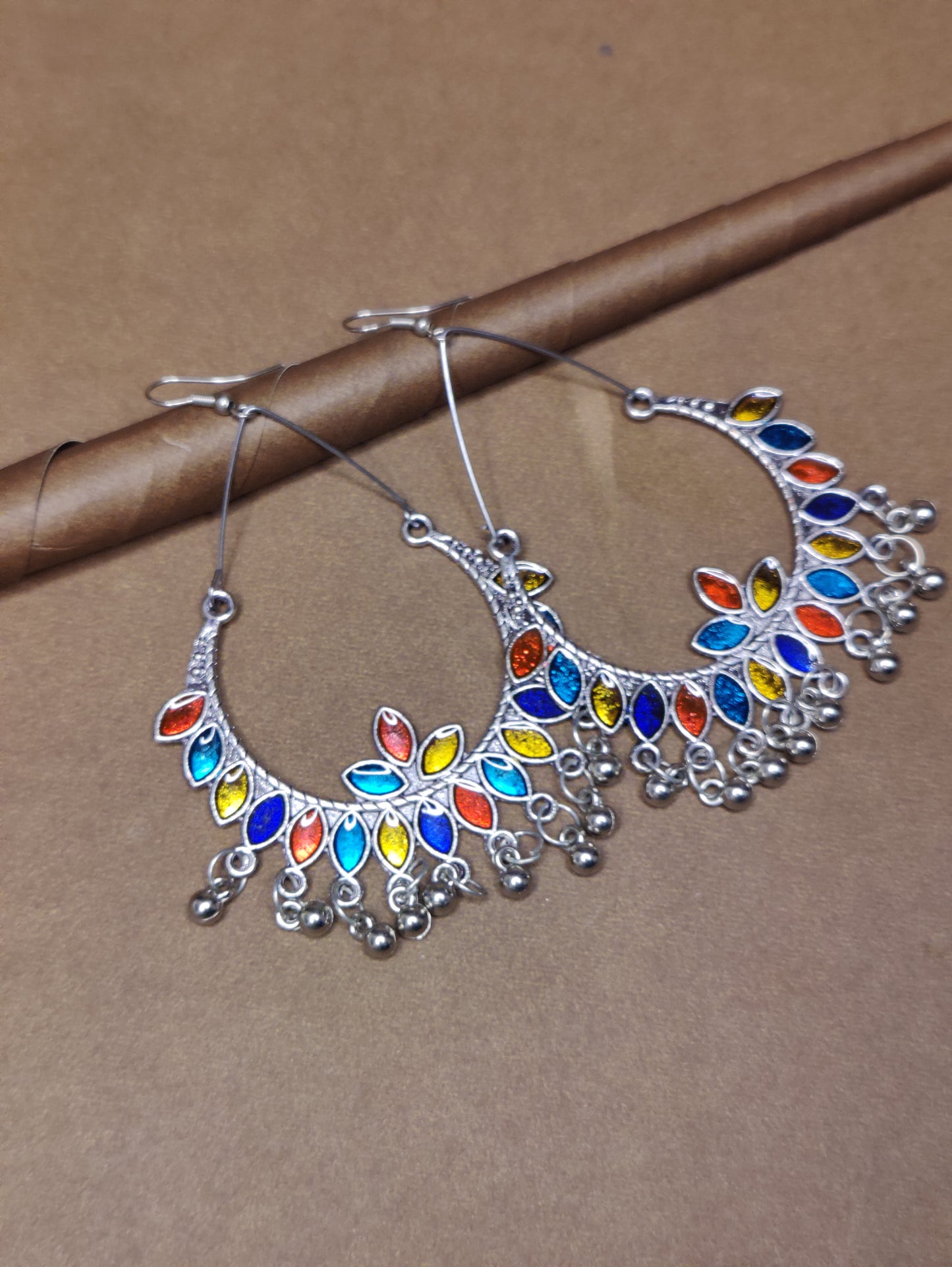 Oxidized Multicolor Peacock Earring