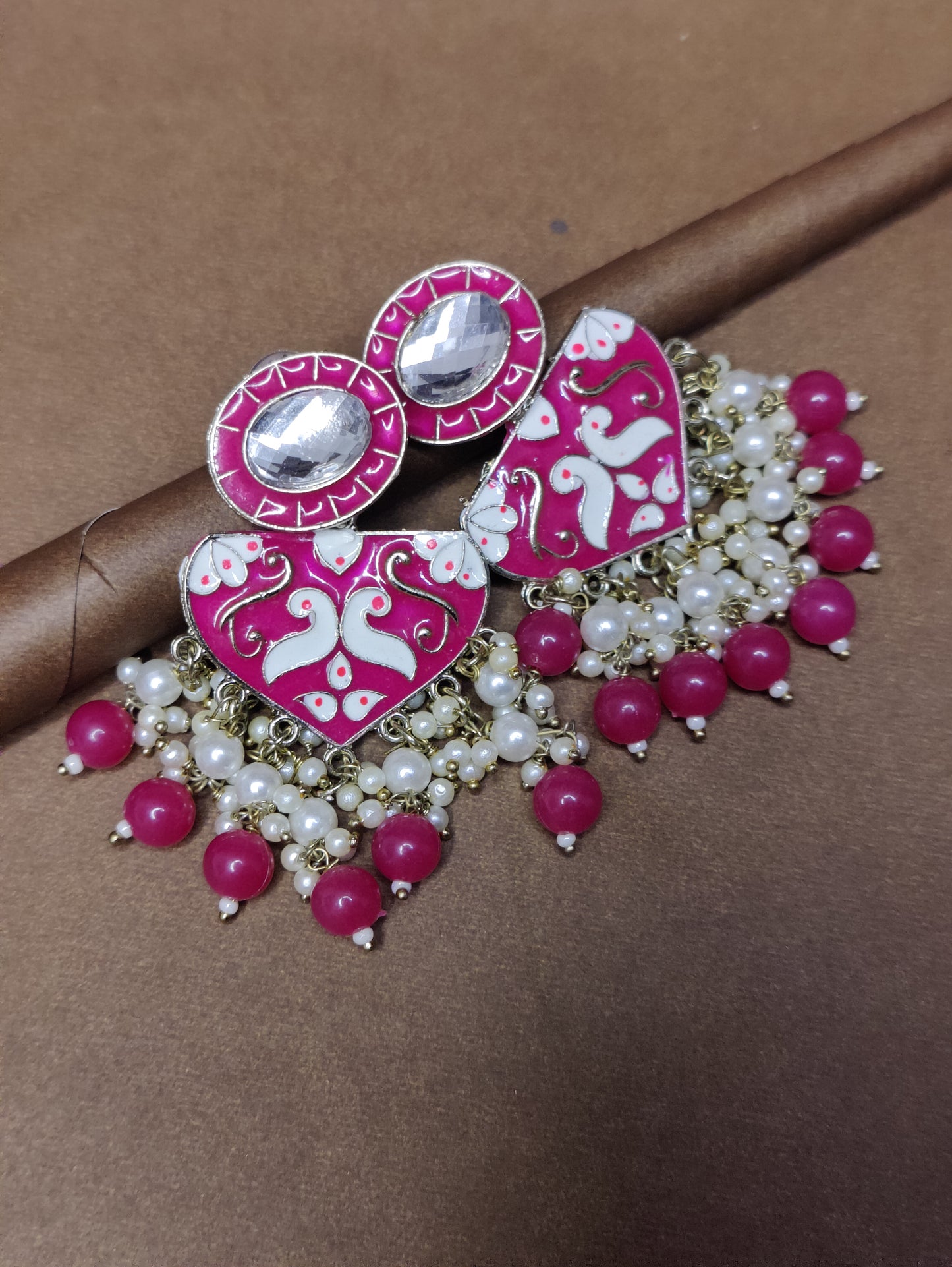 Magenta Pink Meenakari Women Earrings