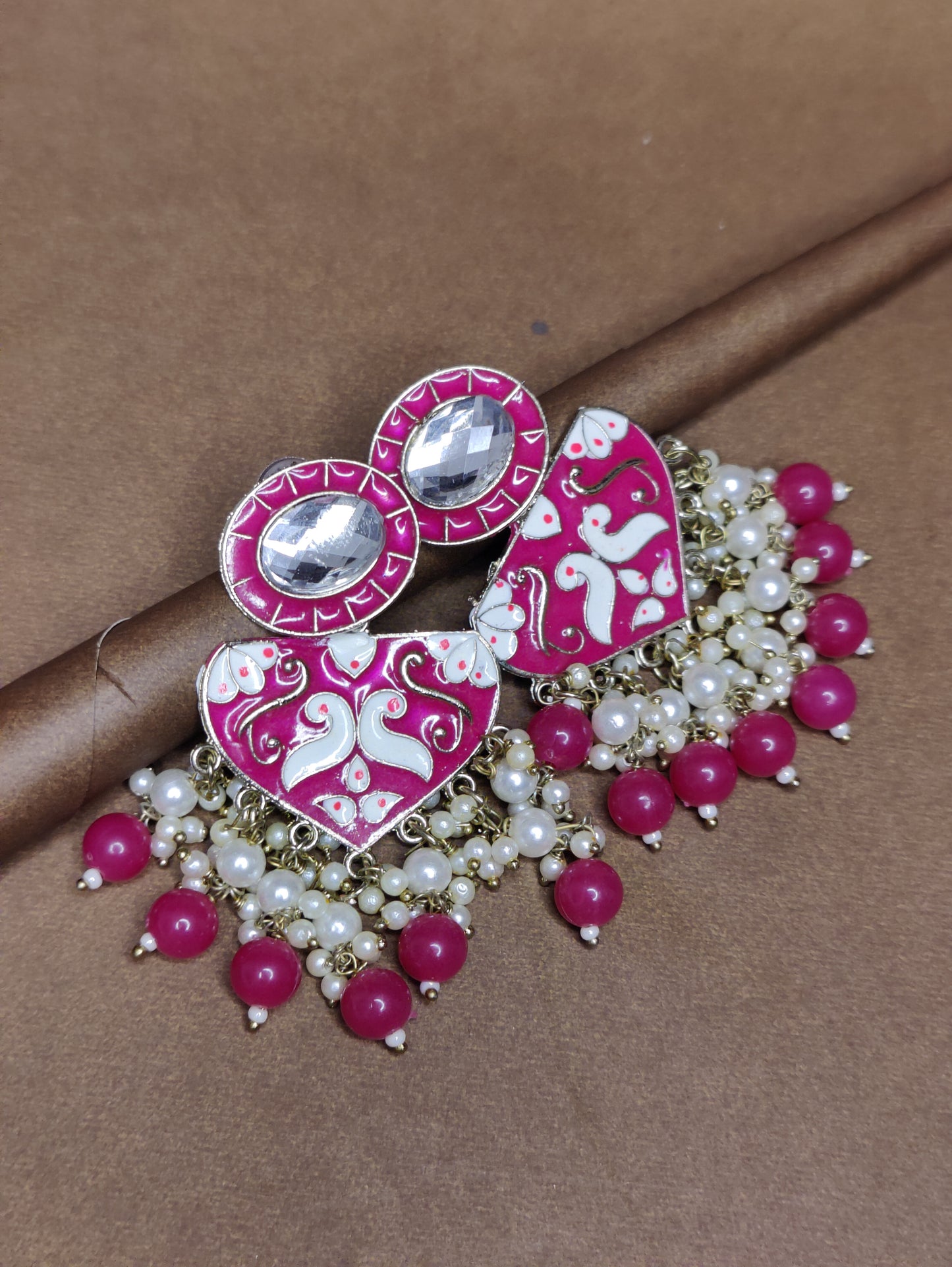 Magenta Pink Meenakari Women Earrings