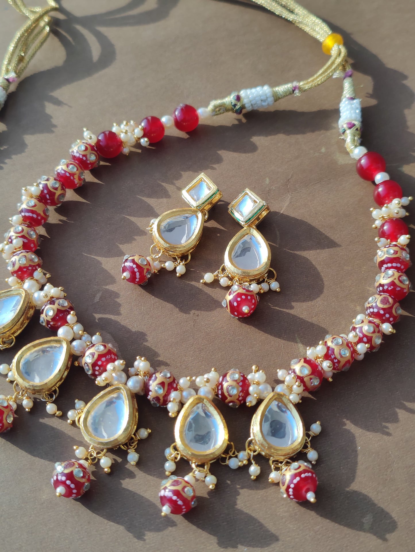 Red-Color Kundan Moti Mala Necklace