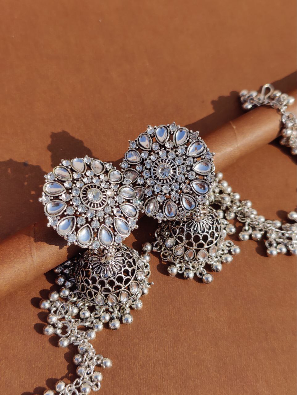 Traditional Silver Plated Earchain Earrings