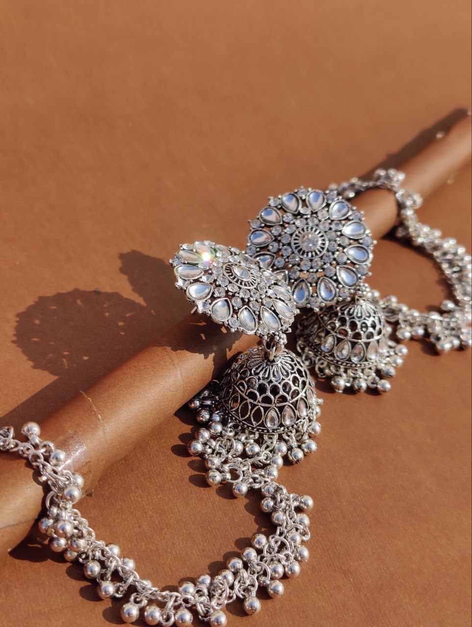 Traditional Silver Plated Earchain Earrings
