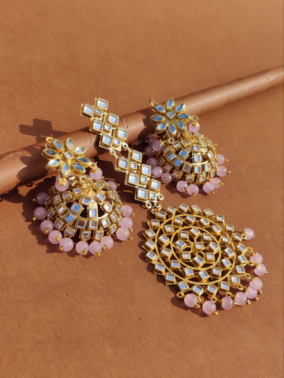 Big Ethnic Traditional Pink Earrings