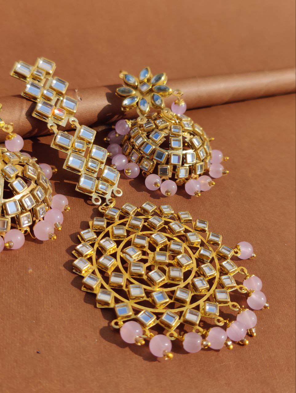 Big Ethnic Traditional Pink Earrings