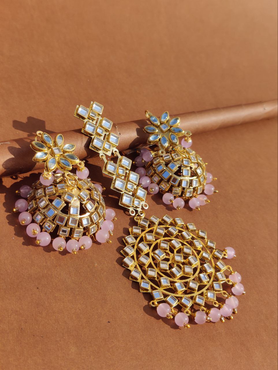 Big Ethnic Traditional Pink Earrings