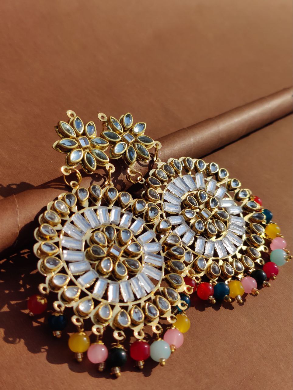 Bollywood Traditional Gold Kundan Pearl Multi Earrings