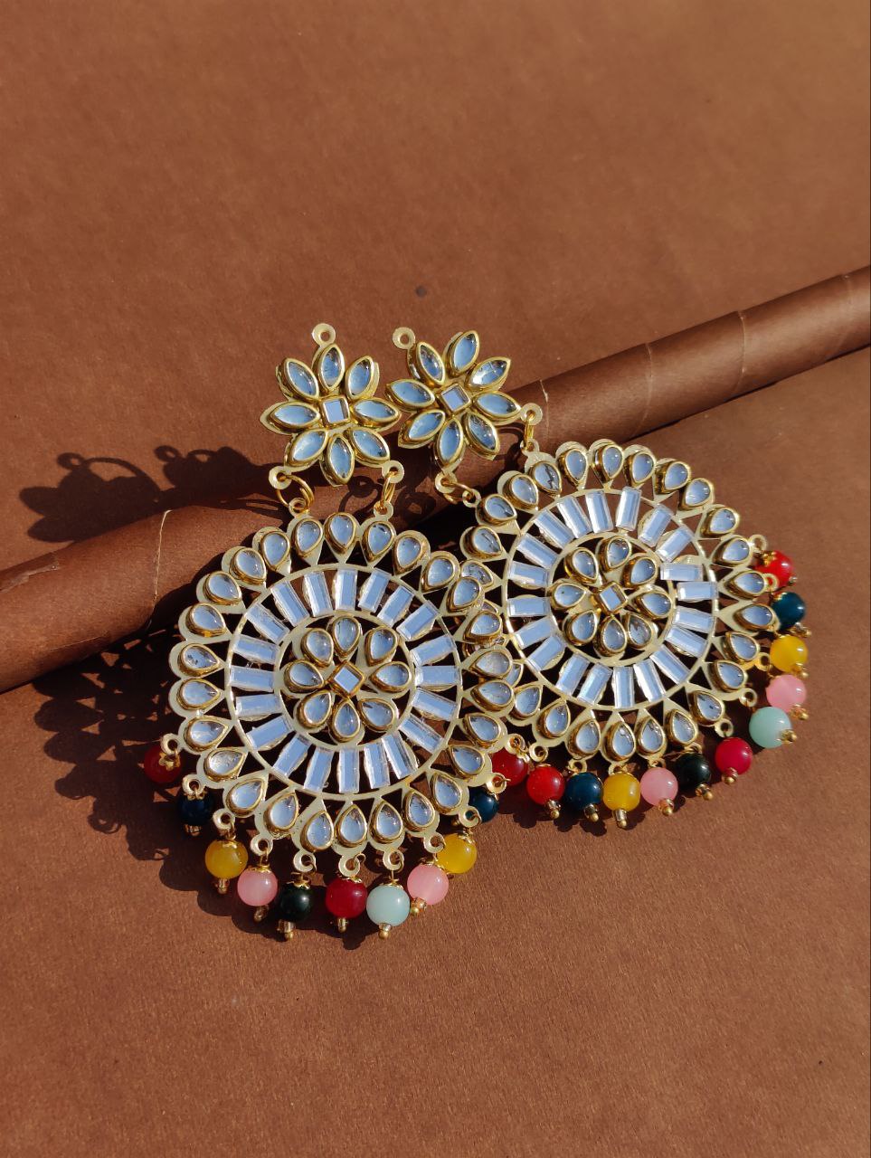 Bollywood Traditional Gold Kundan Pearl Multi Earrings