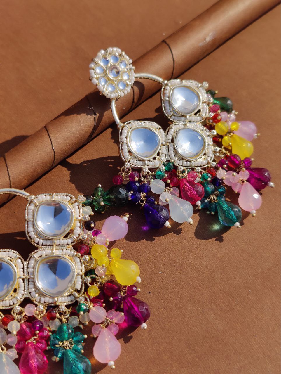 Kundan Studded Multicolor Drop Earrings