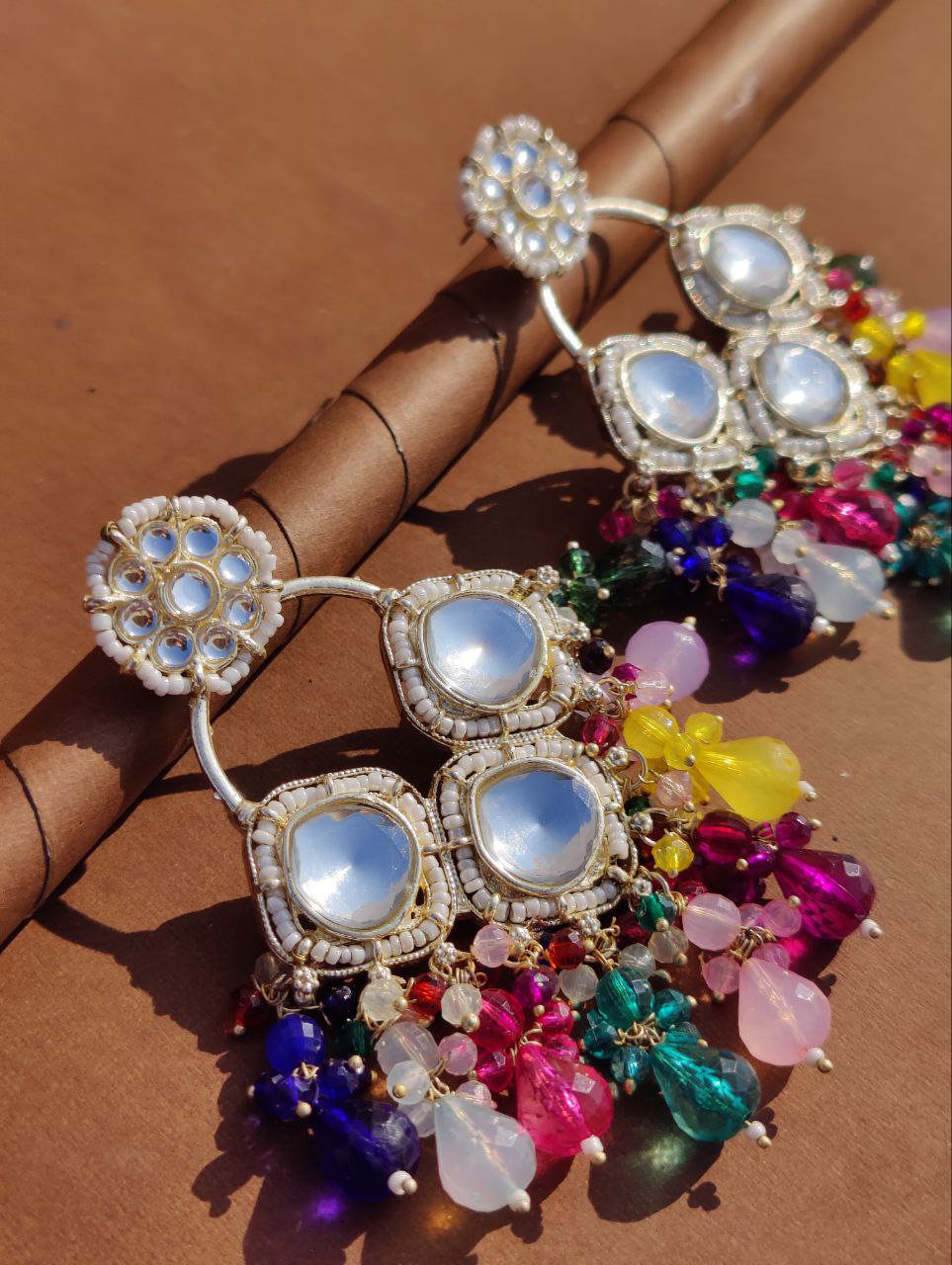 Kundan Studded Multicolor Drop Earrings
