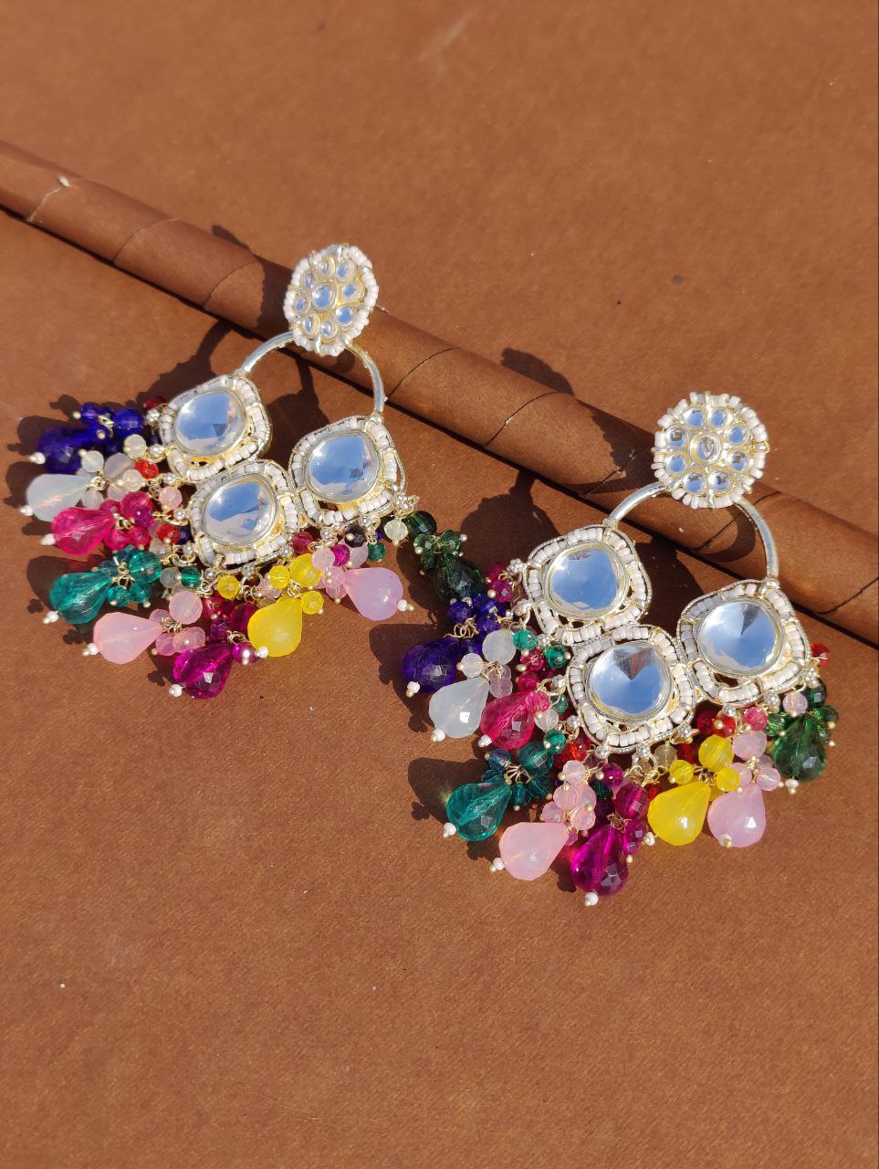 Kundan Studded Multicolor Drop Earrings