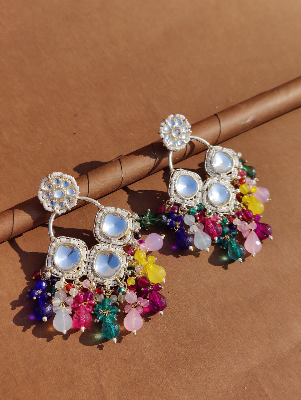 Kundan Studded Multicolor Drop Earrings