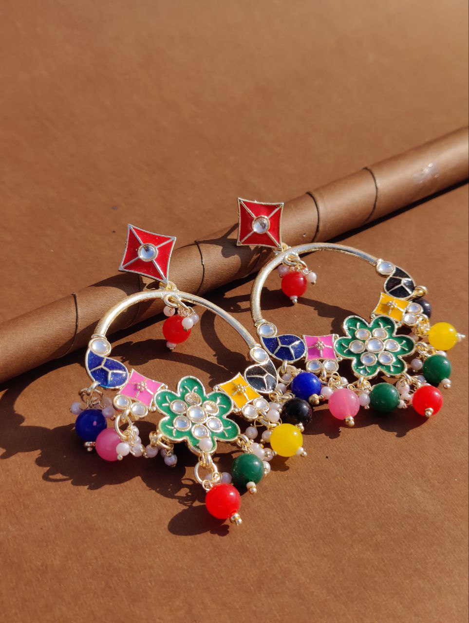 Enamel Multicolor Rang-e-Bahar Chandbali Earrings