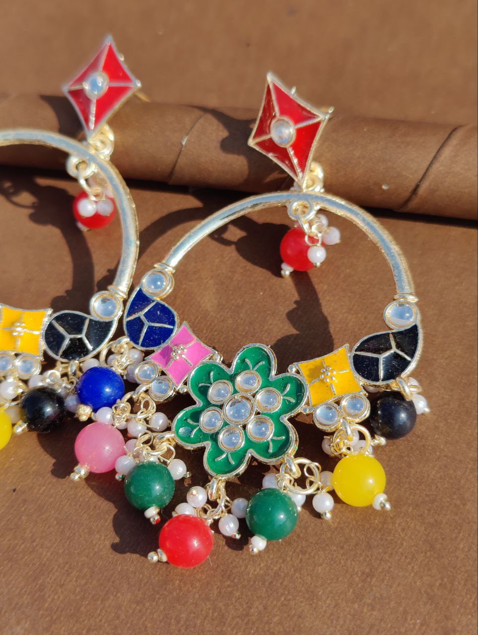 Enamel Multicolor Rang-e-Bahar Chandbali Earrings