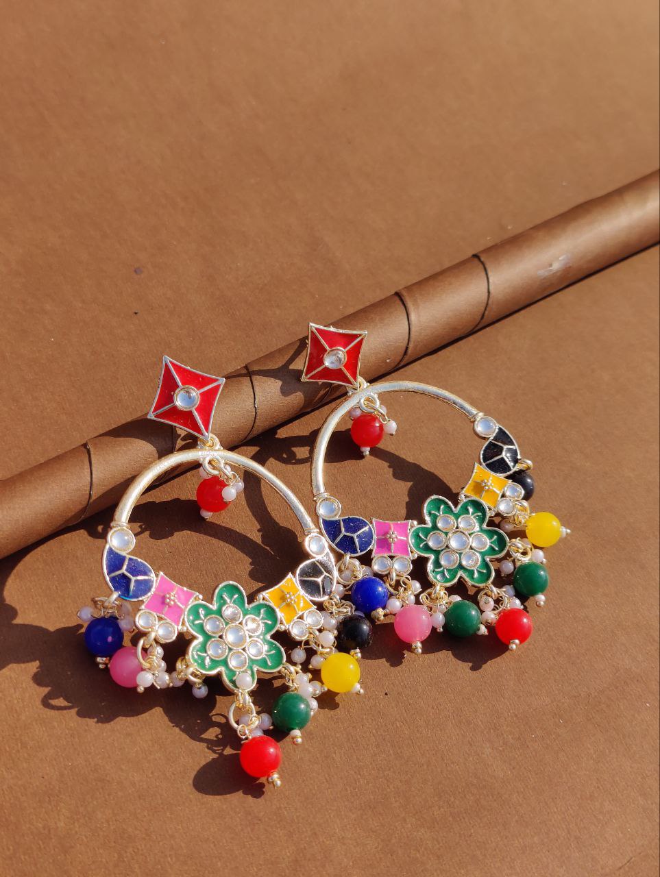 Enamel Multicolor Rang-e-Bahar Chandbali Earrings
