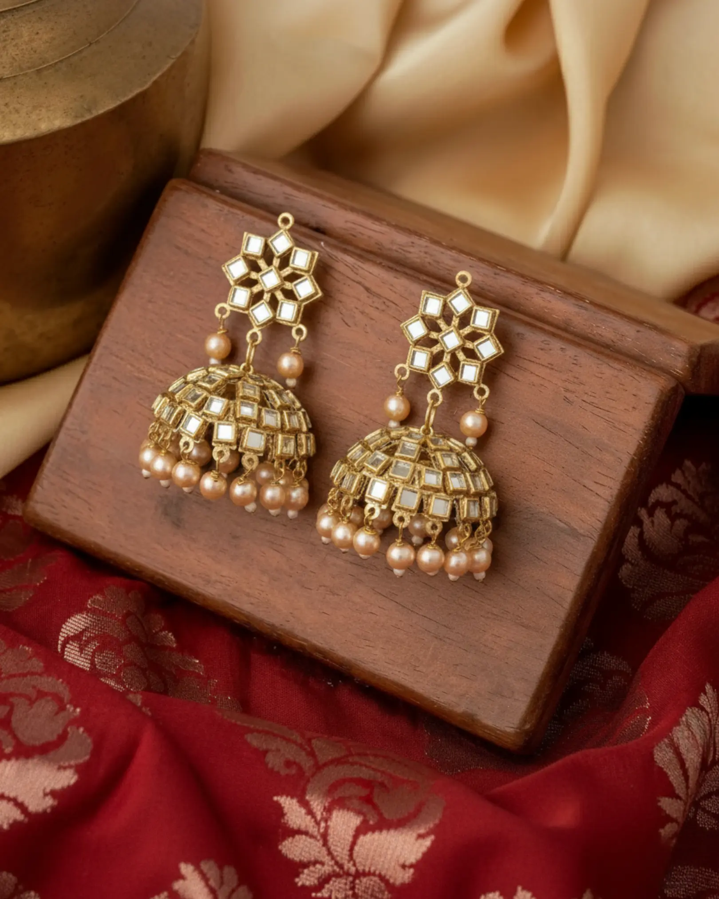 Ethnic Traditional Golden Pearl Drop Earrings Ratanrani