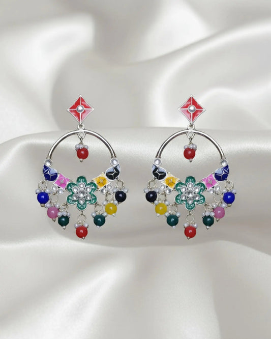 Enamel Multicolor Rang-e-Bahar Chandbali Earrings Ratanrani