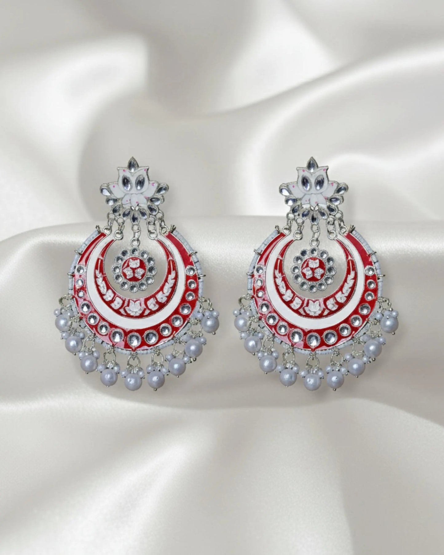 White Drop Beads Chandbali Earrings Ratanrani