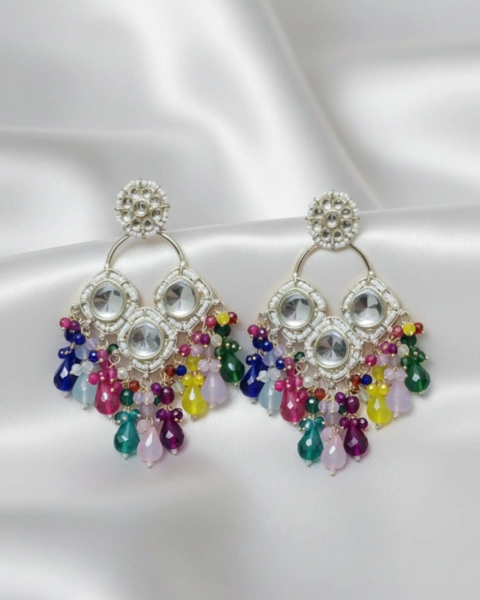 Kundan Studded Multicolor Drop Earrings My Store