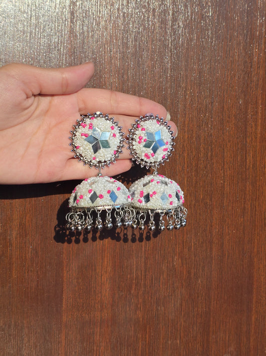 Multi-Color Tokri Jhumka With Mirror Work