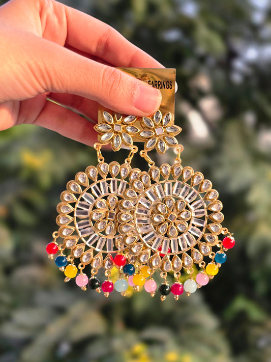 Bollywood Traditional Gold Kundan Pearl Multi Earrings