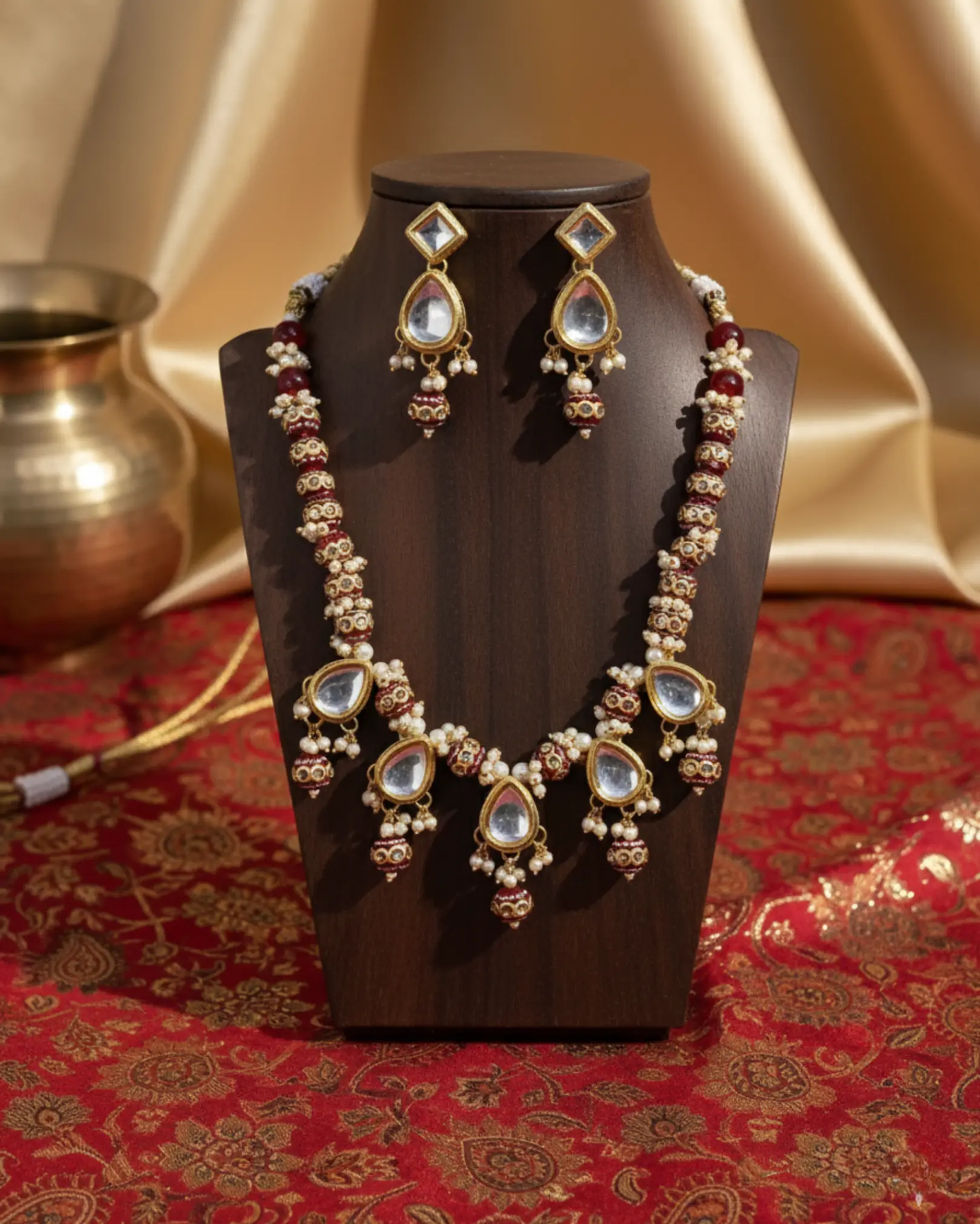Red-Color Kundan Moti Mala Necklace Ratanrani