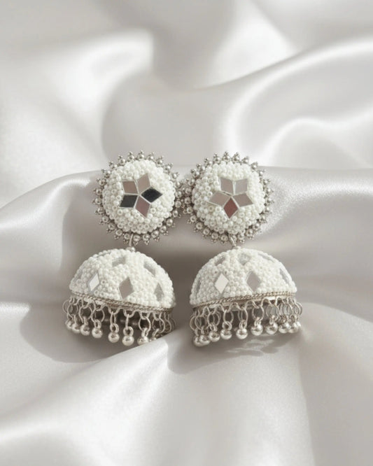 White-Color Tokri Jhumka With Mirror Work ratanrani
