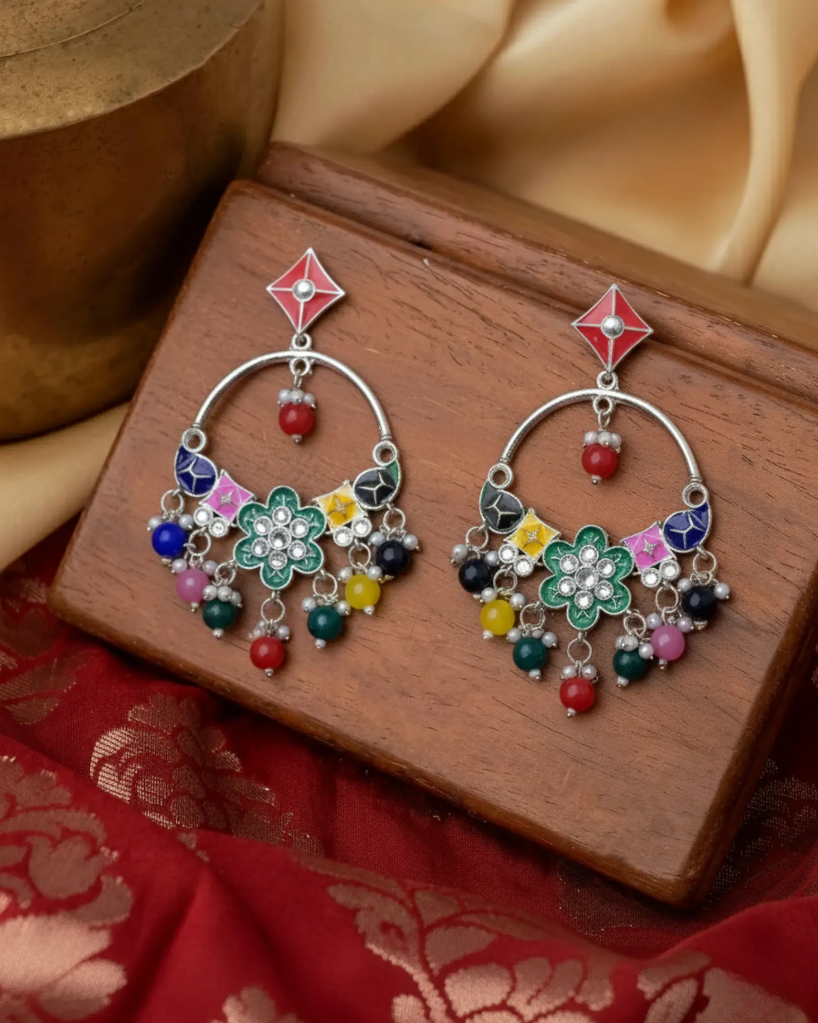 Enamel Multicolor Rang-e-Bahar Chandbali Earrings Ratanrani