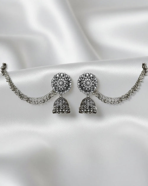 Traditional Silver Plated  Earchain Earrings Ratanrani