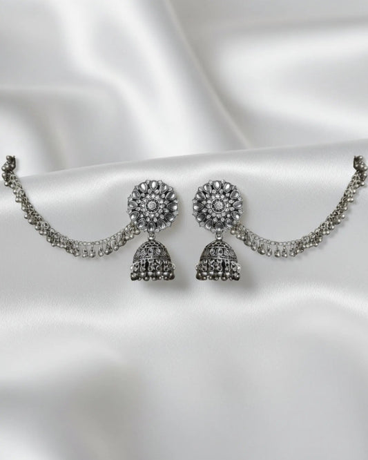 Traditional Silver Plated  Earchain Earrings Ratanrani